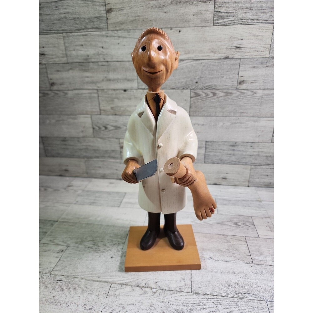 Vintage Romer Italy Wood Carved Statue Doctor Butcher Halloween Folk Art 12"